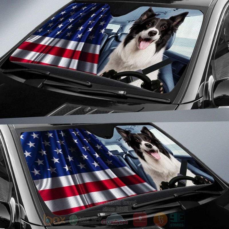 Border Collie And American Flag Independent Day Car Sun Shade 1