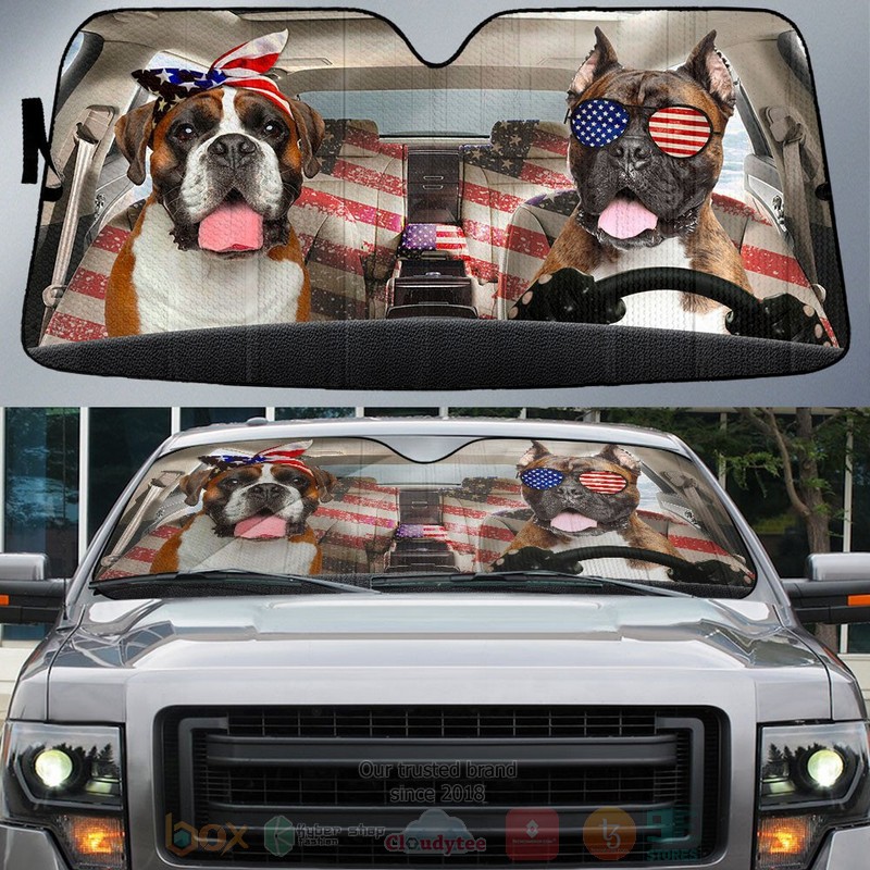 Boxer American Flag Independence Day Car Sun Shade