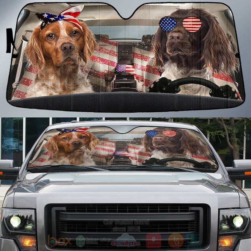 Brittany American Flag Independence Day Car Sun Shade
