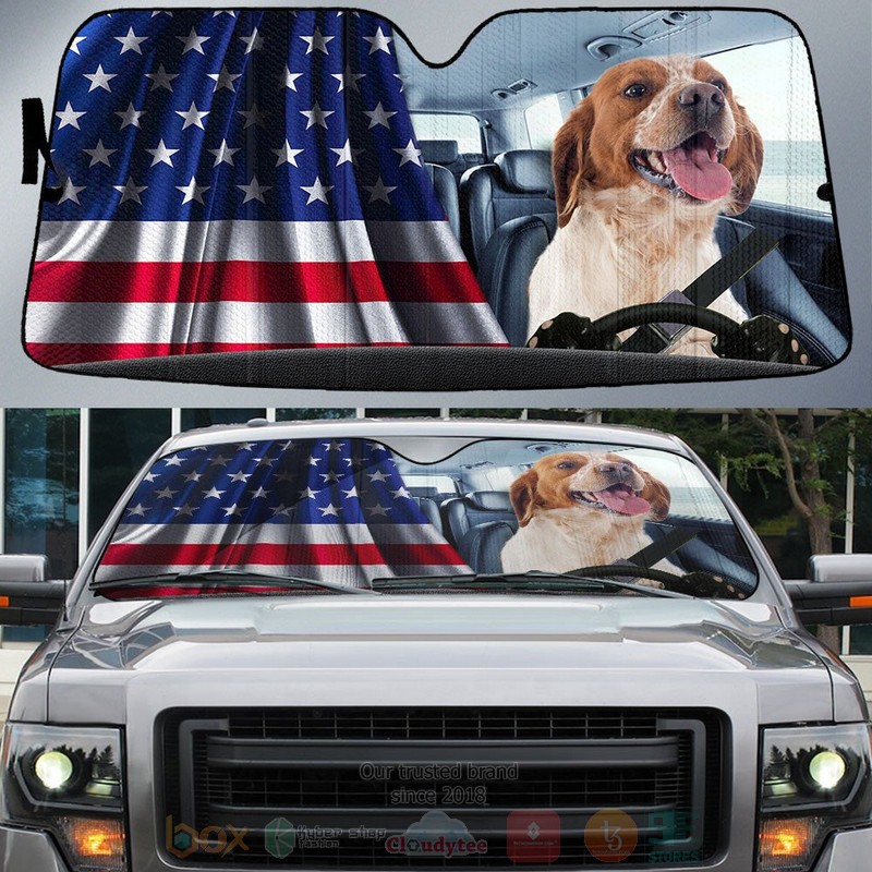 Brittany And American Flag Independent Day Car Sun Shade
