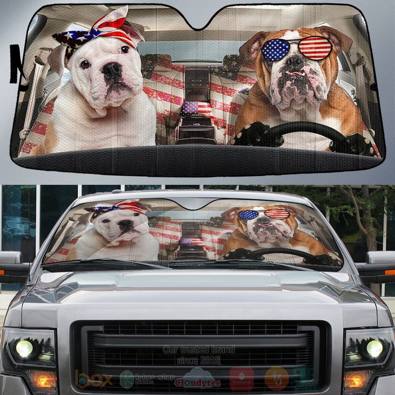 Bulldog American Flag Independence Day Car Sun Shade
