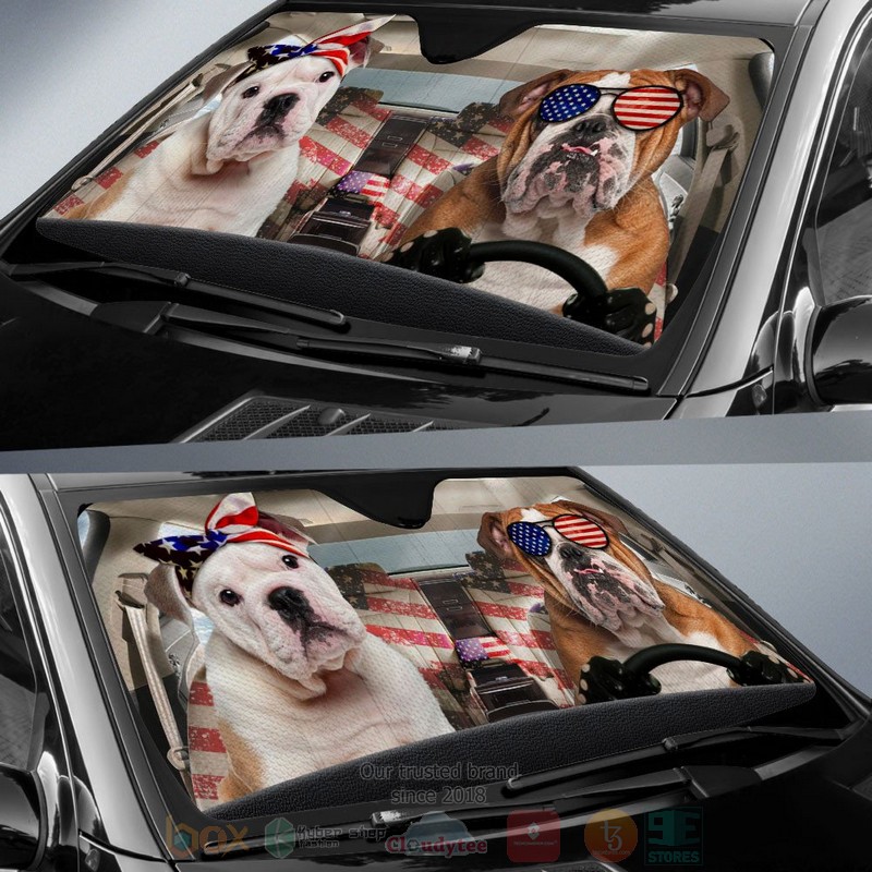 Bulldog American Flag Independence Day Car Sun Shade 1