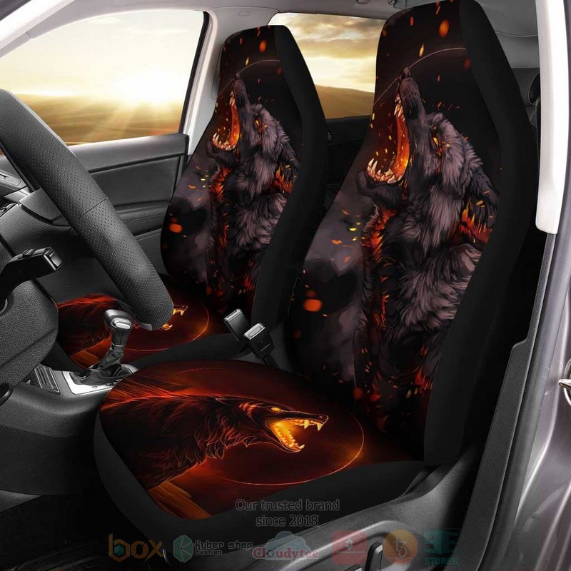 Burning Up Wolf Car Seat Covers