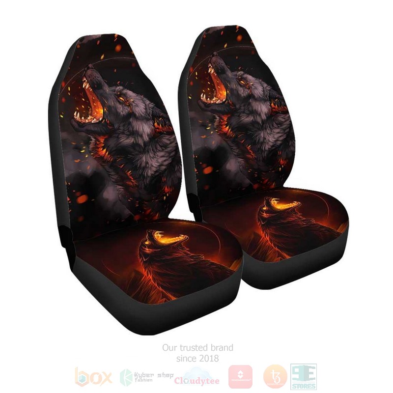Burning Up Wolf Car Seat Covers 1