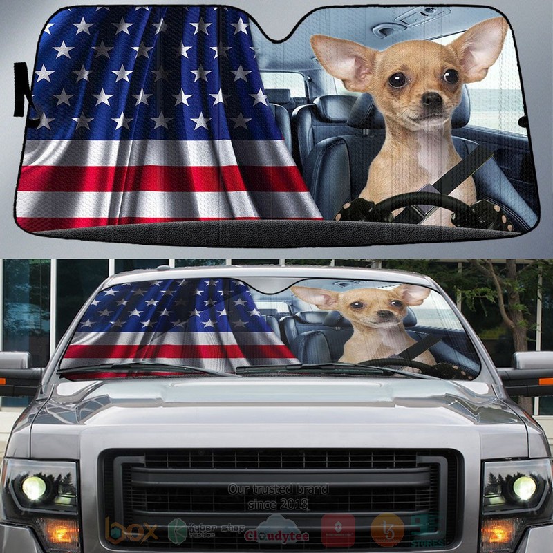 Chihuahua American Flag Independent Day Car Sun Shade