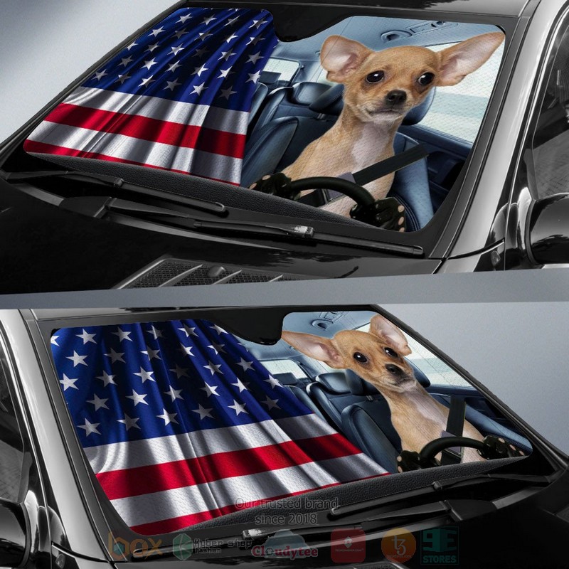 Chihuahua American Flag Independent Day Car Sun Shade 1