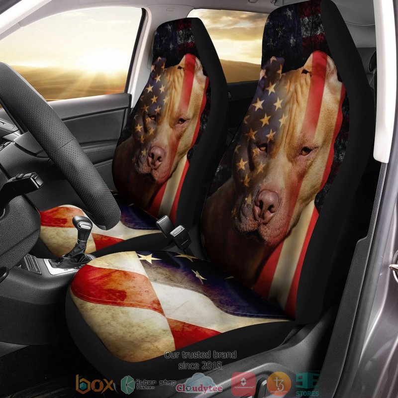 Coolest Pitbull Dog American Flag Fourth Of July Car Seat Covers 1