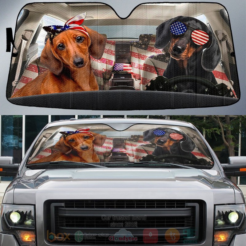 Dachshund American Flag Independence Day Car Sun Shade