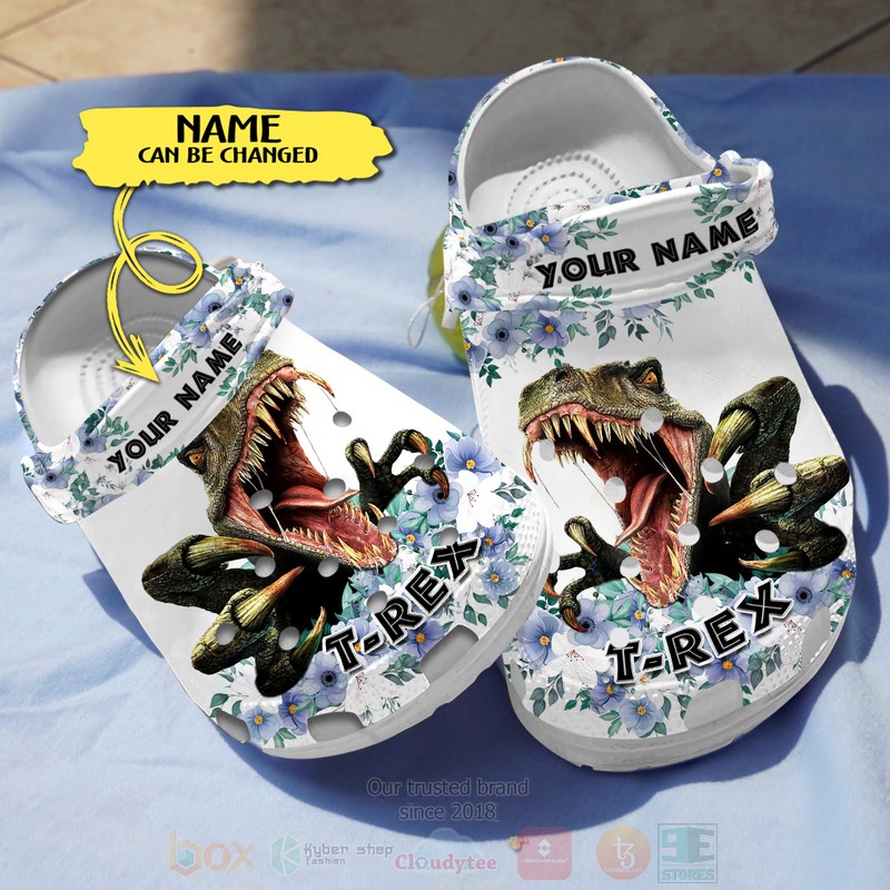 Dinosaur Custom Name White Crocband Crocs Clog Shoes