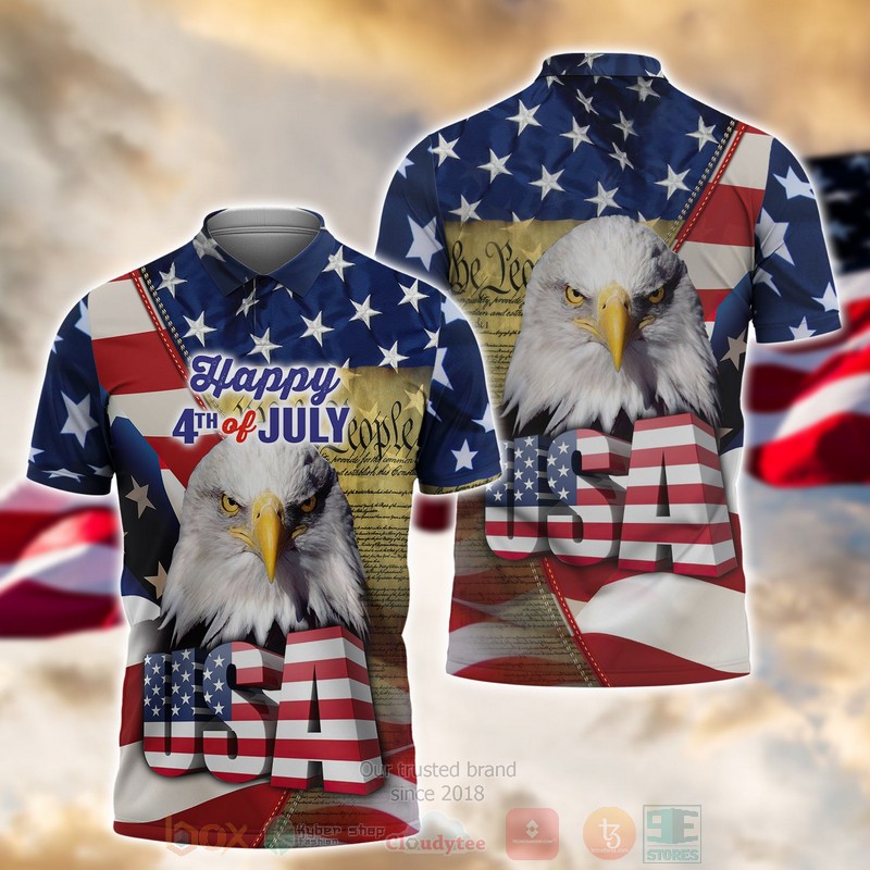 Eagle American Flag Happy 4th of July Polo Shirt