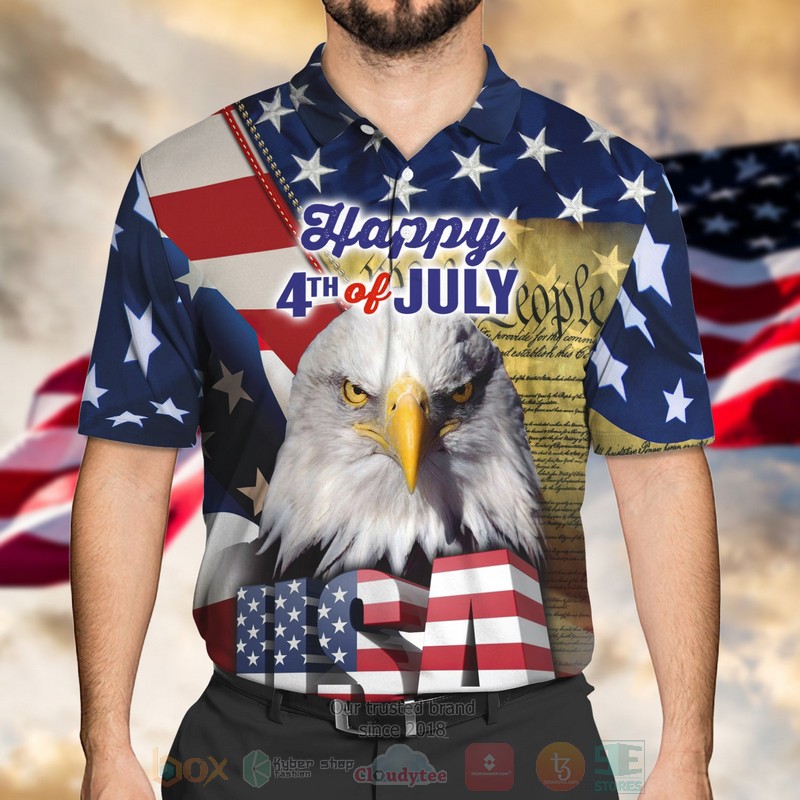 Eagle American Flag Happy 4th of July Polo Shirt 1