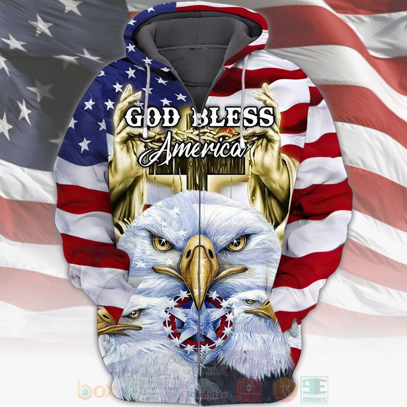 Eagle God Bless America 3D Zip Hoodie