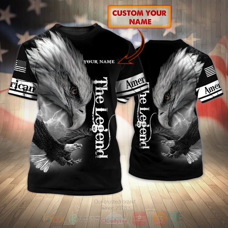 Eagle The Legend Custom Name Black T Shirt