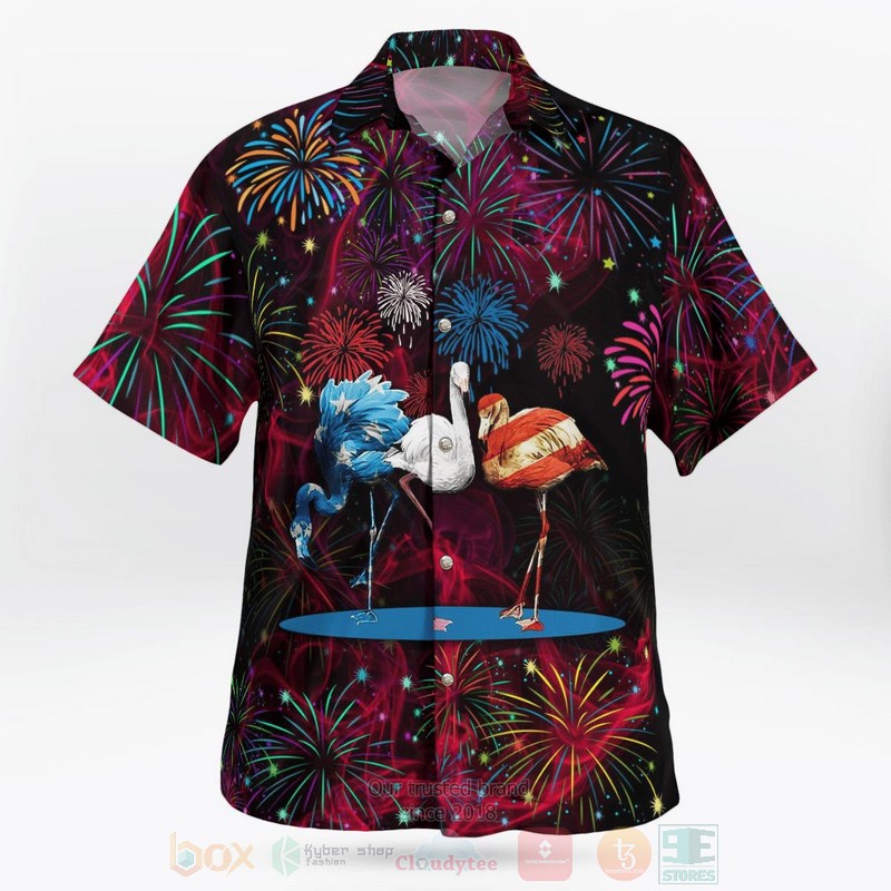 Flamingo Firework 4th of July Hawaiian Shirt 1