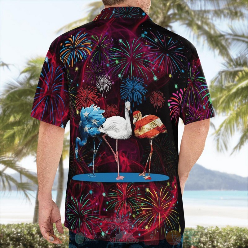 Flamingo Firework 4th of July Hawaiian Shirt 1 2 3