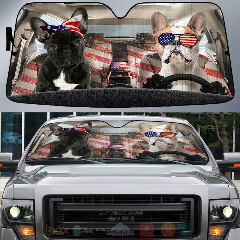 French Bulldog American Flag Independence Day Car Sun Shade