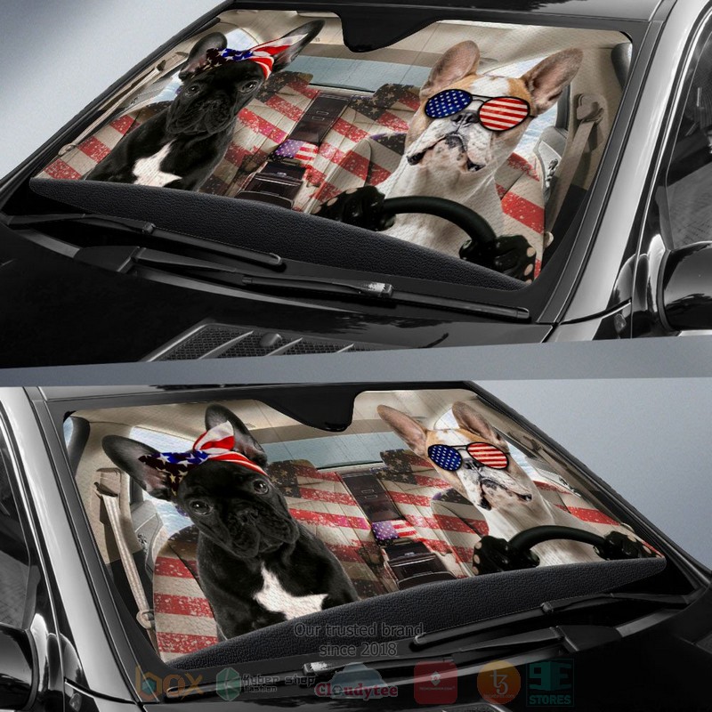 French Bulldog American Flag Independence Day Car Sun Shade 1