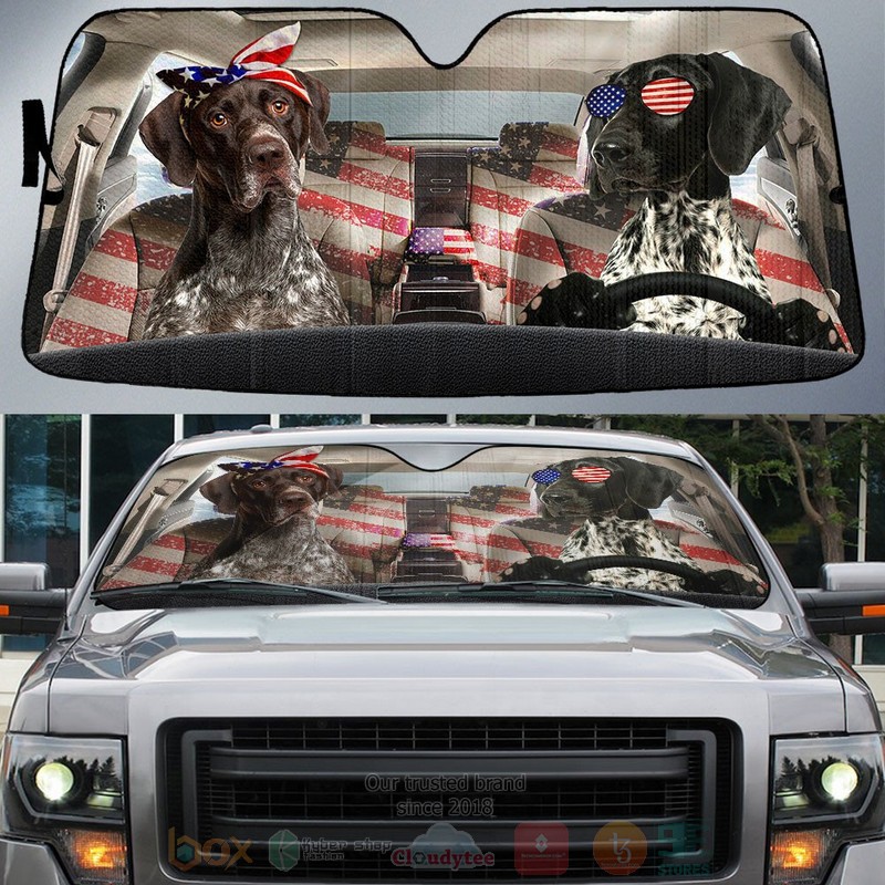 German Shorthaired Pointer American Flag Independence Day Car Sun Shade