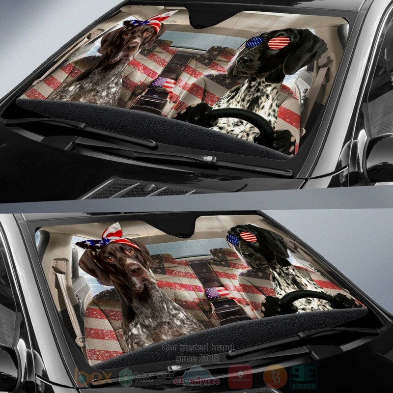 German Shorthaired Pointer American Flag Independence Day Car Sun Shade 1