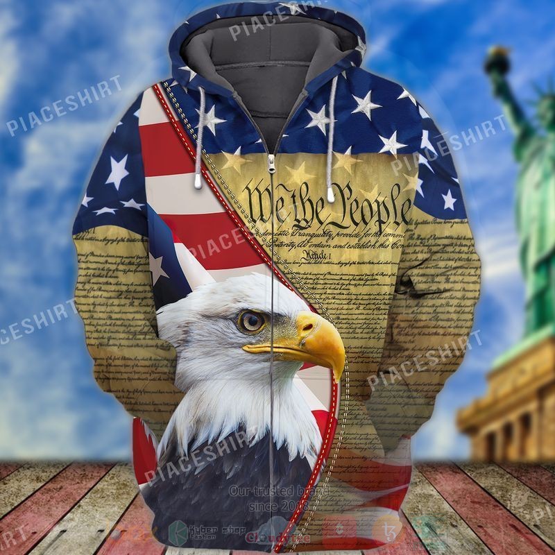 God Bless America Eagle Flag 3D Zip Hoodie
