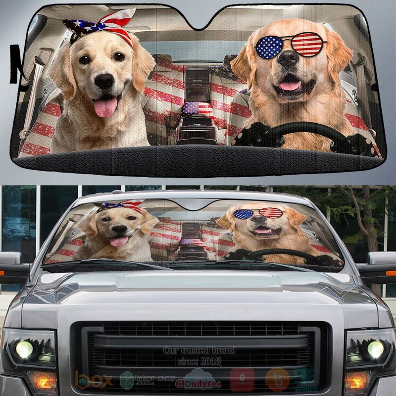 Golden Retriever American Flag Independence Day Car Sun Shade