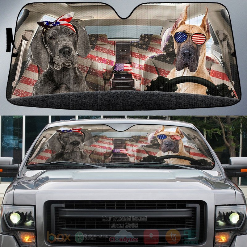 Great Dane American Flag Independence Day Car Sun Shade