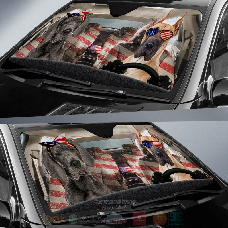 Great Dane American Flag Independence Day Car Sun Shade 1