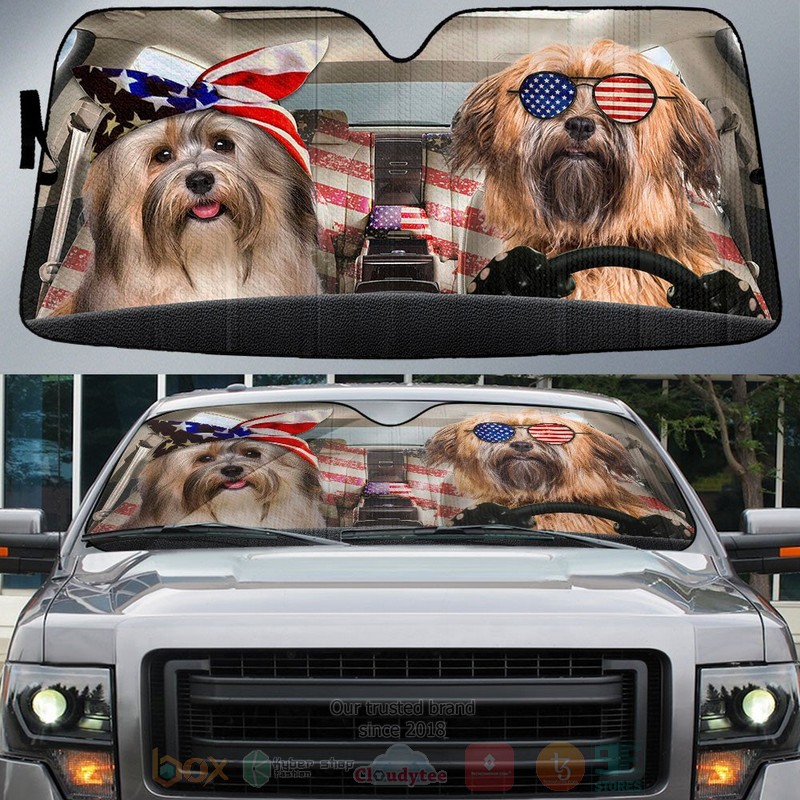 Havanese American Flag Independence Day Car Sun Shade