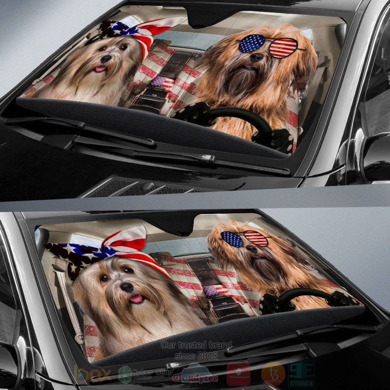 Havanese American Flag Independence Day Car Sun Shade 1