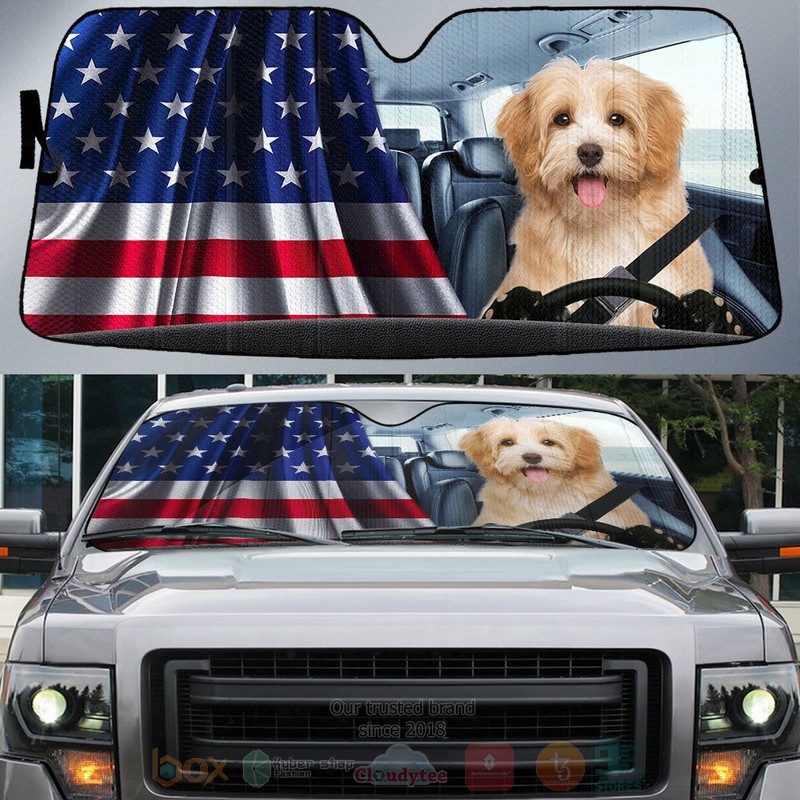 Havanese And American Flag Independent Day Car Sun Shade