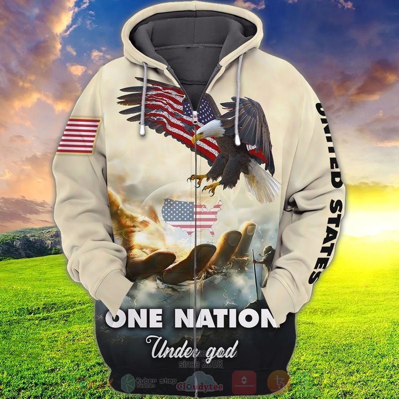 Jesus Eagle One Nation Under God 3D Zip Hoodie