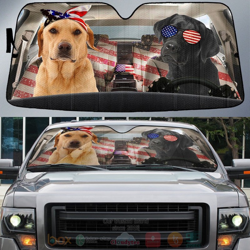 Labrador Retriever American Flag Independence Day Car Sun Shade