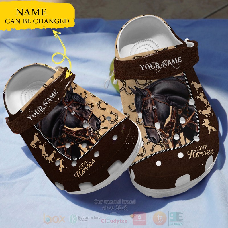 Love Black Horse Custom Name Crocband Crocs Clog Shoes