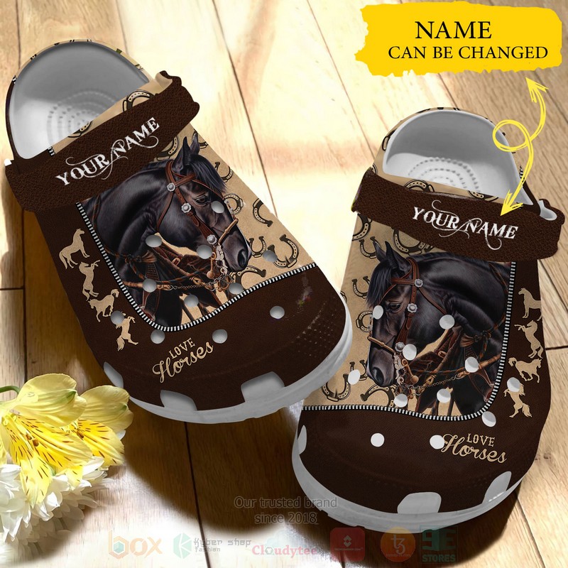 Love Black Horse Custom Name Crocband Crocs Clog Shoes 1