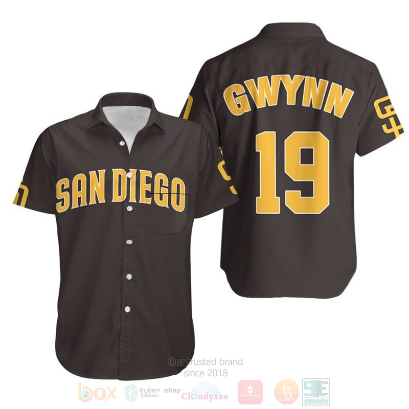 MLB San Diego Padres Tony Gwynn 19 Dark Brown Hawaiian Shirt