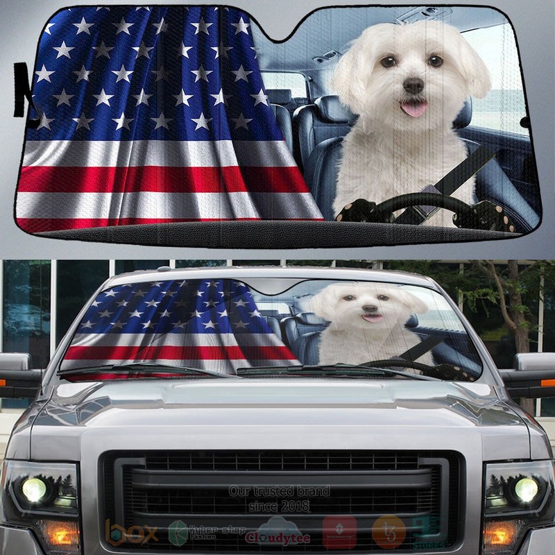 Maltese And American Flag Independent Day Car Sun Shade