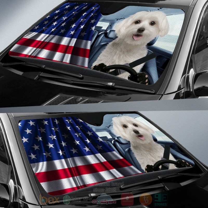 Maltese And American Flag Independent Day Car Sun Shade 1