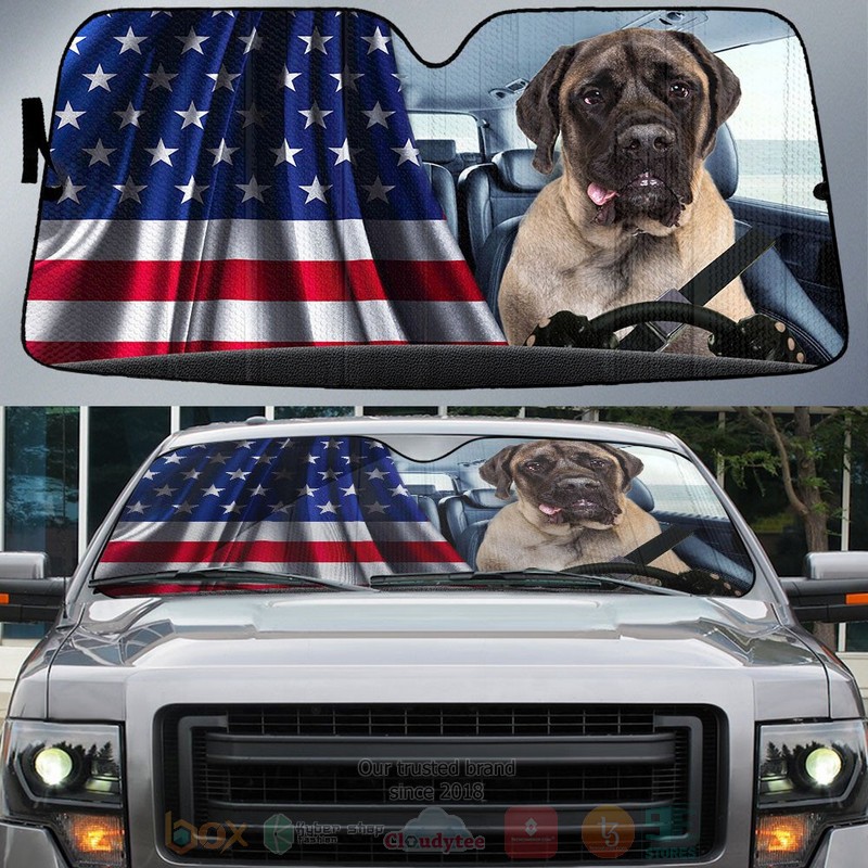 Mastiff And American Flag Independent Day Car Sun Shade
