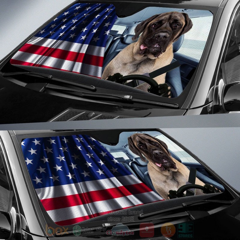 Mastiff And American Flag Independent Day Car Sun Shade 1