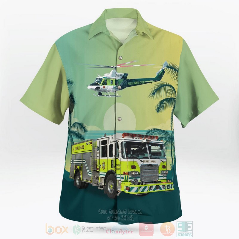 Miami Dade Fire Rescue Florida Pumper Bell 412 Hawaiian Shirt 1