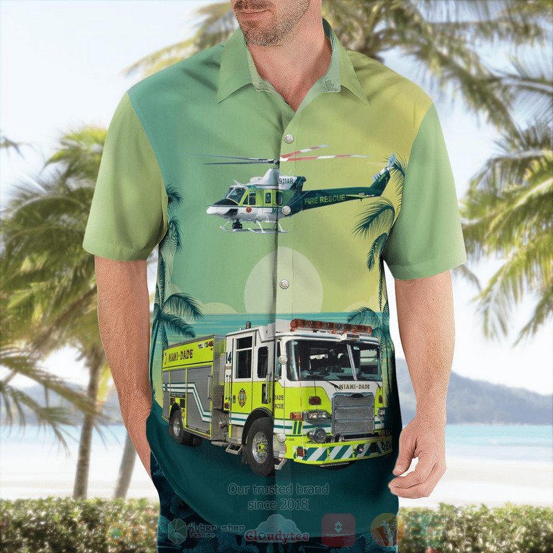 Miami Dade Fire Rescue Florida Pumper Bell 412 Hawaiian Shirt 1 2