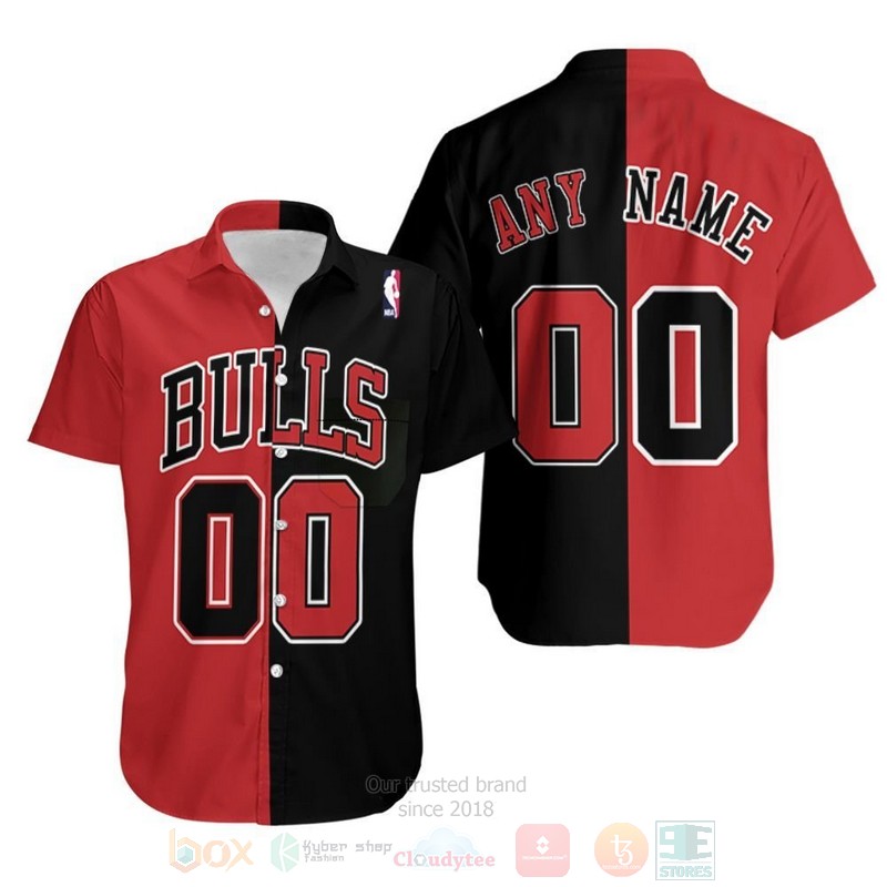 NBA Personalized Chicago Bulls 90S Throwback Split Red Black Hawaiian Shirt