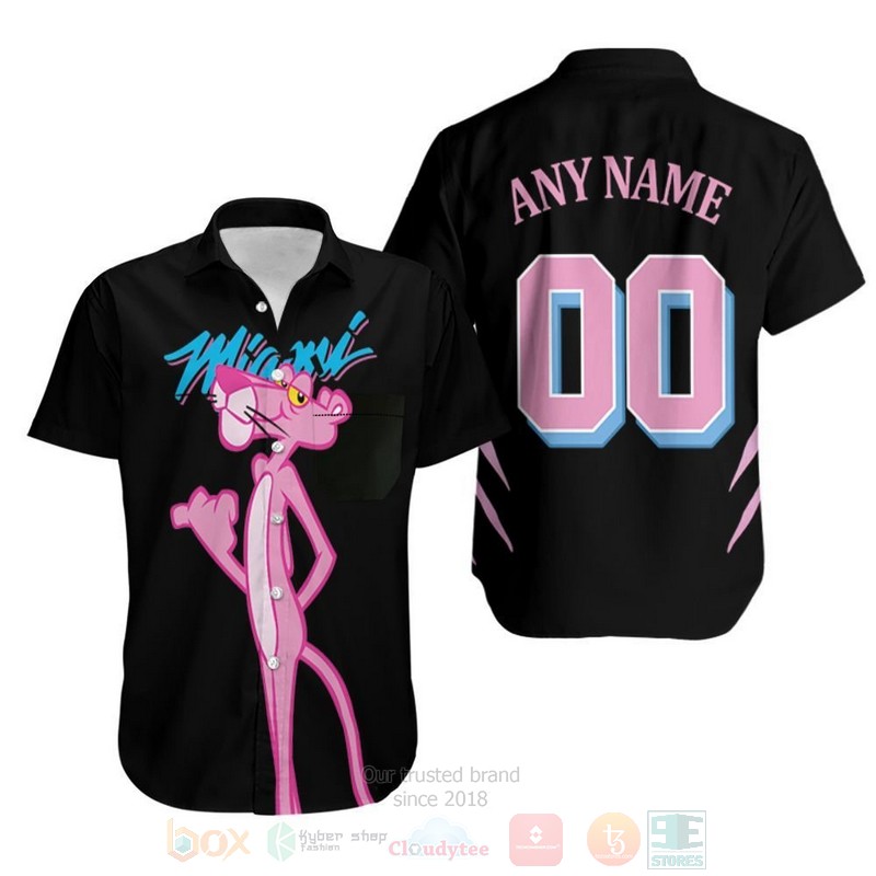 NBA Personalized Miami Heat X Pink Panther Mashup Black Hawaiian Shirt