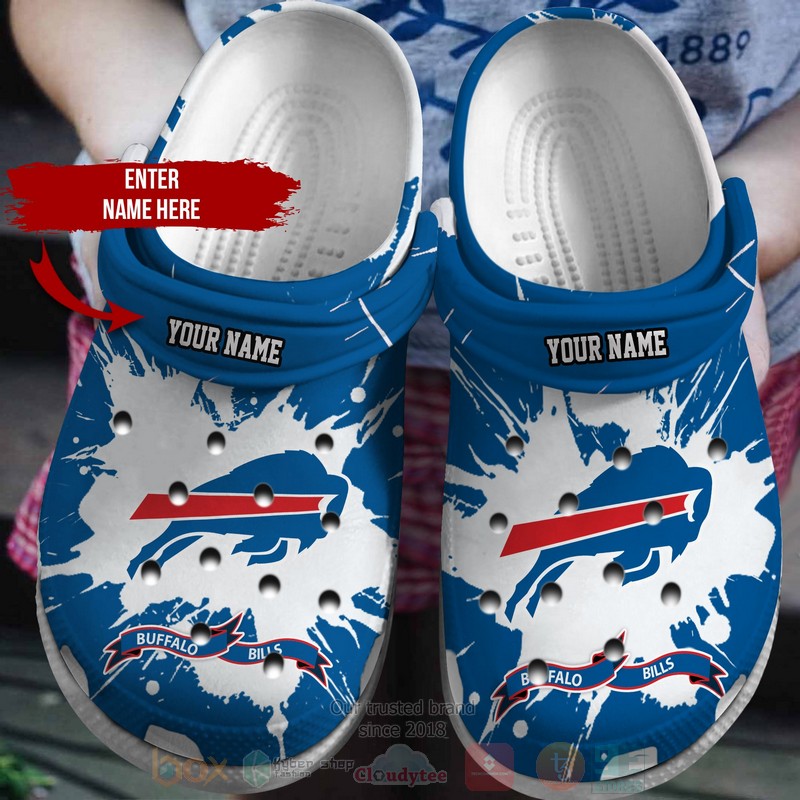 NFL Buffalo Bills Custom Name Blue Pattern Crocband Crocs Clog Shoes 1