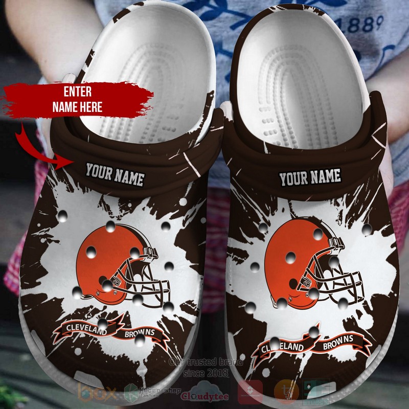 NFL Cleveland Browns Custom Name Dark Brown White Crocband Crocs Clog Shoes