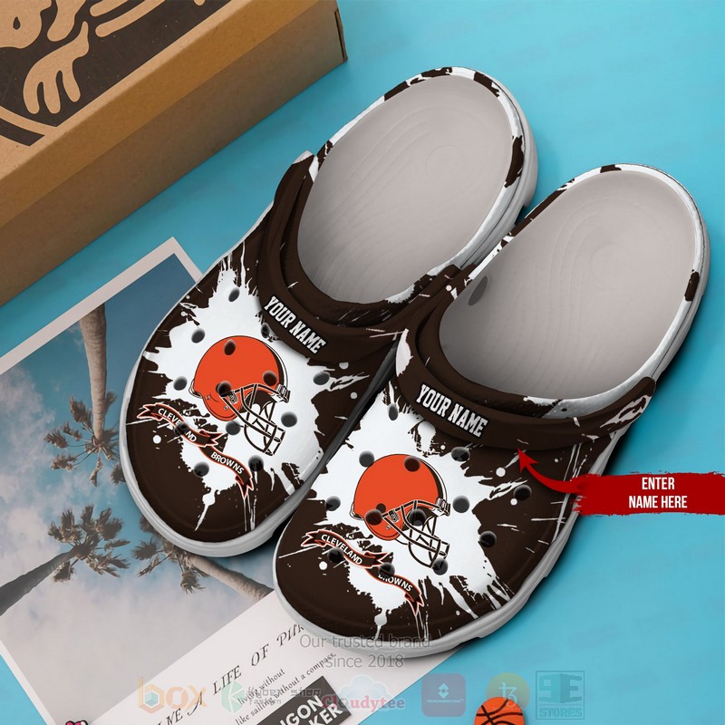 NFL Cleveland Browns Custom Name Dark Brown White Crocband Crocs Clog Shoes 1