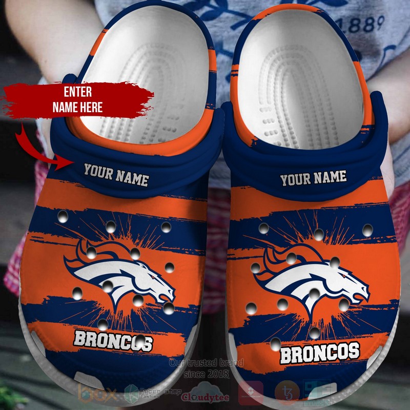 NFL Denver Broncos Custom Name Navy Turmeric Crocband Crocs Clog Shoes