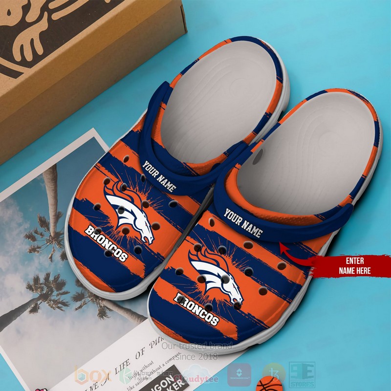 NFL Denver Broncos Custom Name Navy Turmeric Crocband Crocs Clog Shoes 1