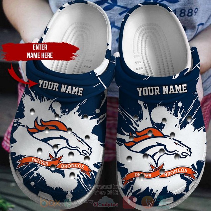 NFL Denver Broncos Custom Name Navy White Crocband Crocs Clog Shoes