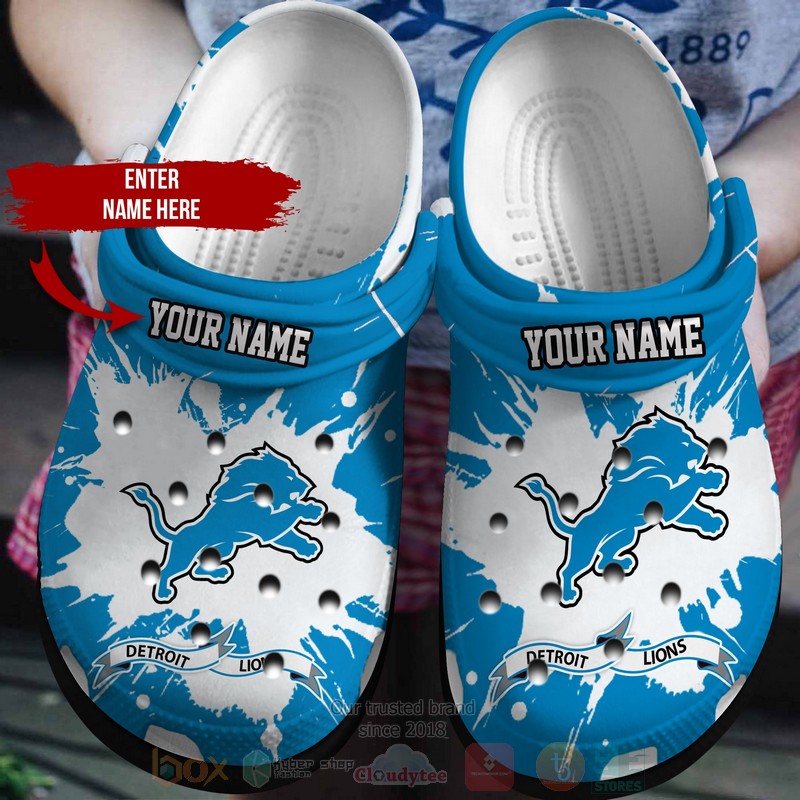 NFL Detroit Lions Custom Name Blue Pattern Crocband Crocs Clog Shoes